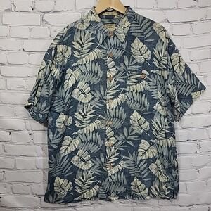 Imprints Hawaiian Shirt Mens L Large Foliage Leaves Blue Hawaii